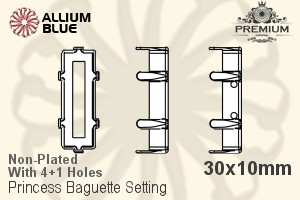 PREMIUM Princess Baguette 石座, (PM4547/S), 縫い穴付き, 30x10mm, メッキなし 真鍮