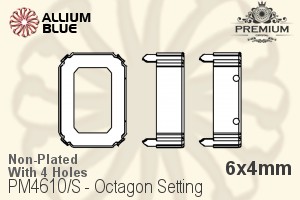 PREMIUM Octagon 石座, (PM4610/S), 縫い穴付き, 6x4mm, メッキなし 真鍮 - ウインドウを閉じる