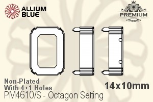 PREMIUM Octagon Setting (PM4610/S), With Sew-on Holes, 14x10mm, Unplated Brass