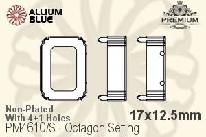 PREMIUM Octagon 石座, (PM4610/S), 縫い穴付き, 17x12.5mm, メッキなし 真鍮
