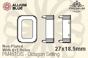 PREMIUM Octagon 石座, (PM4610/S), 縫い穴付き, 27x18.5mm, メッキなし 真鍮