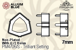 PREMIUM Trilliant Setting (PM4706/S), With Sew-on Holes, 7mm, Unplated Brass - 關閉視窗 >> 可點擊圖片