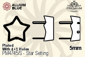 PREMIUM Star Setting (PM4745/S), With Sew-on Holes, 5mm, Plated Brass