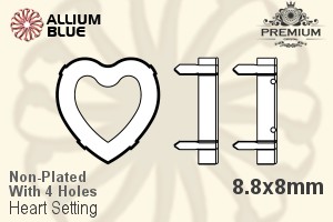 PREMIUM Heart 石座, (PM4800/S), 縫い穴付き, 8.8x8mm, メッキなし 真鍮 - ウインドウを閉じる