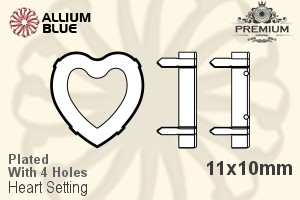 PREMIUM Heart Setting (PM4800/S), With Sew-on Holes, 11x10mm, Plated Brass - 關閉視窗 >> 可點擊圖片