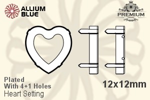 PREMIUM Heart Setting (PM4800/S), With Sew-on Holes, 12x12mm, Plated Brass - Click Image to Close