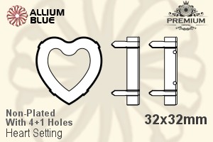 PREMIUM Heart Setting (PM4800/S), With Sew-on Holes, 32x32mm, Unplated Brass - Click Image to Close