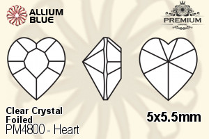プレミアム Heart ファンシーストーン (PM4800) 5x5.5mm - クリスタル 裏面フォイル