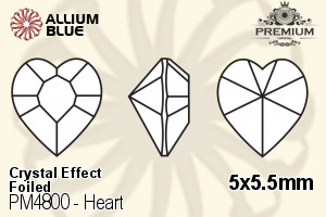 プレミアム Heart ファンシーストーン (PM4800) 5x5.5mm - クリスタル エフェクト 裏面フォイル