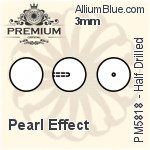 PREMIUM Round (Half Drilled) Crystal Pearl (PM5818) 3mm - Pearl Effect