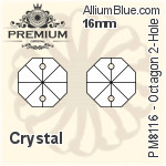 PREMIUM Octagon 2-Hole Pendant (PM8116) 12mm - Clear Crystal