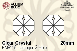 PREMIUM Octagon 2-Hole Pendant (PM8116) 20mm - Clear Crystal