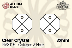 PREMIUM Octagon 2-Hole Pendant (PM8116) 22mm - Clear Crystal