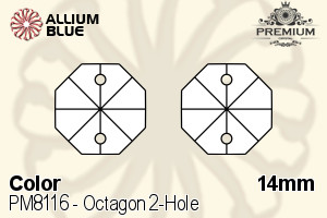 PREMIUM CRYSTAL Octagon 2-Hole Pendant 14mm Deep Indicolite