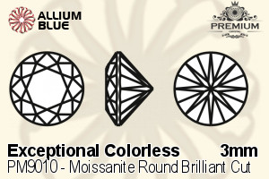 プレミアム Moissanite ラウンド Brilliant カット (PM9010) 3mm - Exceptional カラーless