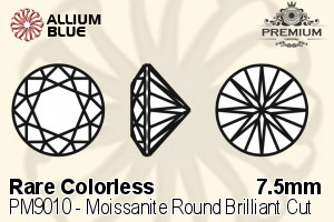 PREMIUM Moissanite Round Brilliant Cut (PM9010) 7.5mm - Rare Colorless - 关闭视窗 >> 可点击图片