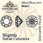 プレミアム Moissanite ラウンド Brilliant カット (PM9010) 9mm - Slightly Tinted カラーless