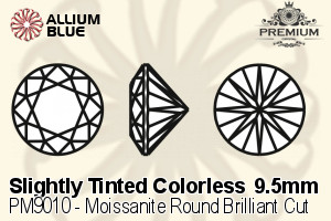 PREMIUM Moissanite Round Brilliant Cut (PM9010) 9.5mm - Slightly Tinted Colorless - 关闭视窗 >> 可点击图片