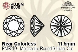 プレミアム Moissanite ラウンド Brilliant カット (PM9010) 11.5mm - Near カラーless