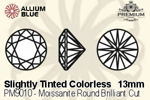 プレミアム Moissanite ラウンド Brilliant カット (PM9010) 13mm - Slightly Tinted カラーless