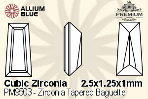 PREMIUM CRYSTAL Zirconia Tapered Baguette 2.5x1.25x1mm Zirconia White