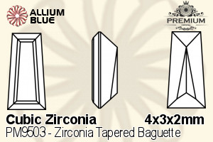 PREMIUM CRYSTAL Zirconia Tapered Baguette 4x3x2mm Zirconia White