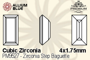PREMIUM CRYSTAL Zirconia Step Baguette 4x1.75mm Zirconia White