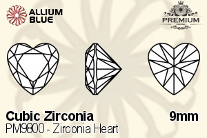PREMIUM CRYSTAL Zirconia Heart 9mm Zirconia Rhodolite