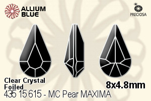寶仕奧莎 機切Pear MAXIMA 美飾瑪 花式石 (435 15 615) 8x4.8mm - 透明白色 DURA™耐用金屬箔底