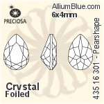 寶仕奧莎 機切Pearshape 301 花式石 (435 16 301) 6x4mm - 透明白色 DURA™耐用金屬箔底