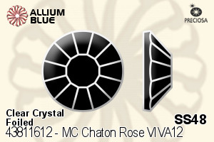 Preciosa MC Chaton Rose VIVA12 Flat-Back Stone (438 11 612) SS48 - Clear Crystal With Silver Foiling