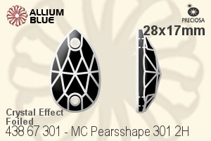 Preciosa MC Pearsshape 301 2H Sew-on Stone (438 67 301) 28x17mm - Crystal Effect With Silver Foiling