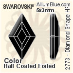 スワロフスキー Diamond Shape ラインストーン ホットフィックス (2773) 6.6x3.9mm - カラー（ハーフ　コーティング） 裏面アルミニウムフォイル