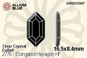 スワロフスキー Elongated Hexagon ラインストーン ホットフィックス (2776) 16.5x8.4mm - クリスタル 裏面アルミニウムフォイル