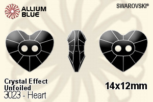 スワロフスキー Heart ボタン (3023) 14x12mm - クリスタル エフェクト 裏面にホイル無し - ウインドウを閉じる