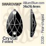 スワロフスキー Pear-shaped ソーオンストーン (3230) 23x13.8mm - クリスタル エフェクト 裏面プラチナフォイル