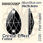 スワロフスキー Pear-shaped ソーオンストーン (3230) 34x20.4mm - クリスタル 裏面プラチナフォイル
