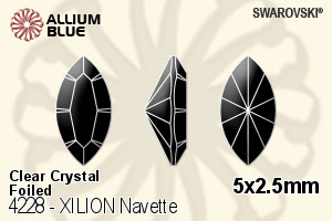 Swarovski XILION Navette Fancy Stone (4228) 5x2.5mm - Clear Crystal With Platinum Foiling - Click Image to Close
