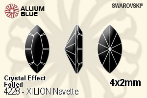 施華洛世奇XILION施亮馬眼形 花式石 (4228) 4x2mm - 白色（半塗層） 白金水銀底