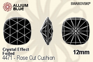 Swarovski Rose Cut Cushion Fancy Stone (4471) 12mm - Crystal Effect With Platinum Foiling