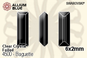 Swarovski Baguette Fancy Stone (4500) 6x2mm - Clear Crystal With Platinum Foiling