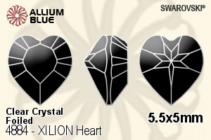 スワロフスキー XILION Heart ファンシーストーン (4884) 5.5x5mm - クリスタル 裏面プラチナフォイル - ウインドウを閉じる