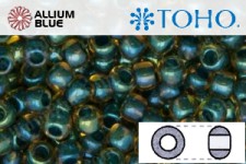 TOHO Round Seed Beads (RR8-243) 8/0 Round Medium - Inside-Color Rainbow Topaz/Opaque Emerald-Lined