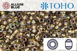 TOHO Round Seed Beads (RR8-262) 8/0 Round Medium - Inside-Color Crystal/Gold-Lined - 關閉視窗 >> 可點擊圖片