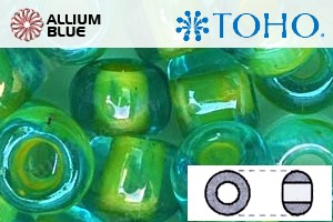 TOHO Round Seed Beads (RR6-307) 6/0 Round Large - Inside-Color Aqua/Opaque Yellow-Lined