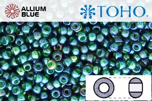 TOHO Round Seed Beads (RR11-384) 11/0 Round - Inside-Color Rainbow Montana Blue/Opaque Green-Lined - Click Image to Close