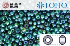 TOHO Round Seed Beads (RR3-384) 3/0 Round Extra Large - Inside-Color Rainbow Montana Blue/Opaque Green-Lined