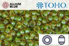 TOHO ラウンド Seed ビーズ (RR11-393) 11/0 ラウンド - Inside-カラー Topaz/Opaque Green-Lined