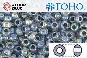 TOHO Round Seed Beads (RR8-773) 8/0 Round Medium - Inside-Color Rainbow Crystal/Montana Blue-Lined - Click Image to Close