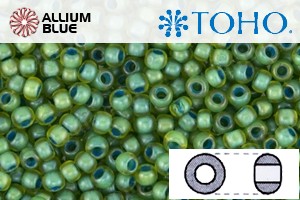 TOHO Round Seed Beads (RR8-947F) 8/0 Round Medium - Frosted Aqua Lined Green Luster